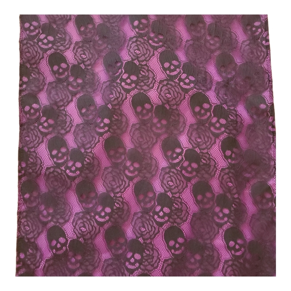 New Goth Black Skull & Roses & Purple Table Runner 16"x80" L Halloween Creepy